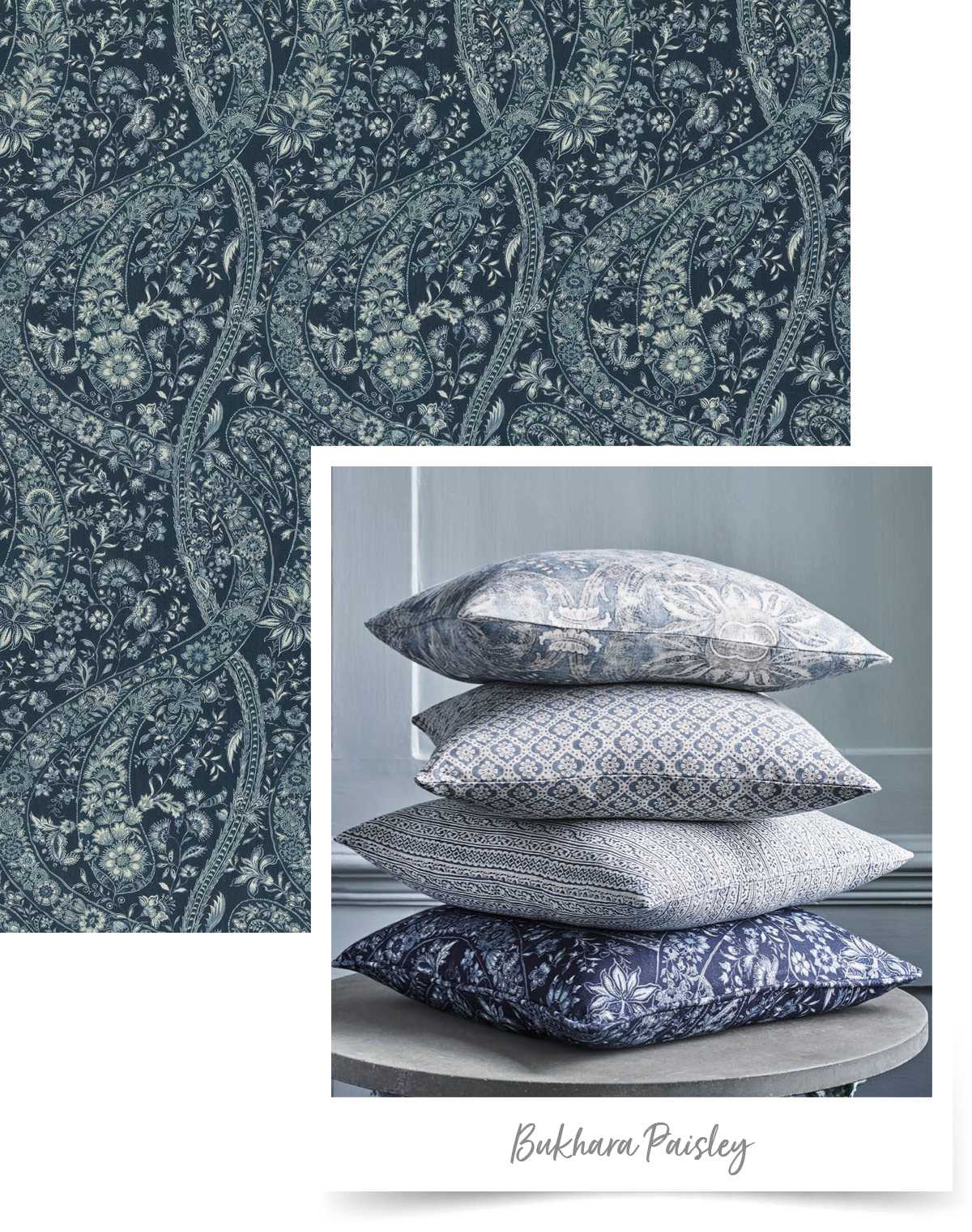 Dark blue paisley wallpaper from GP & J Baker