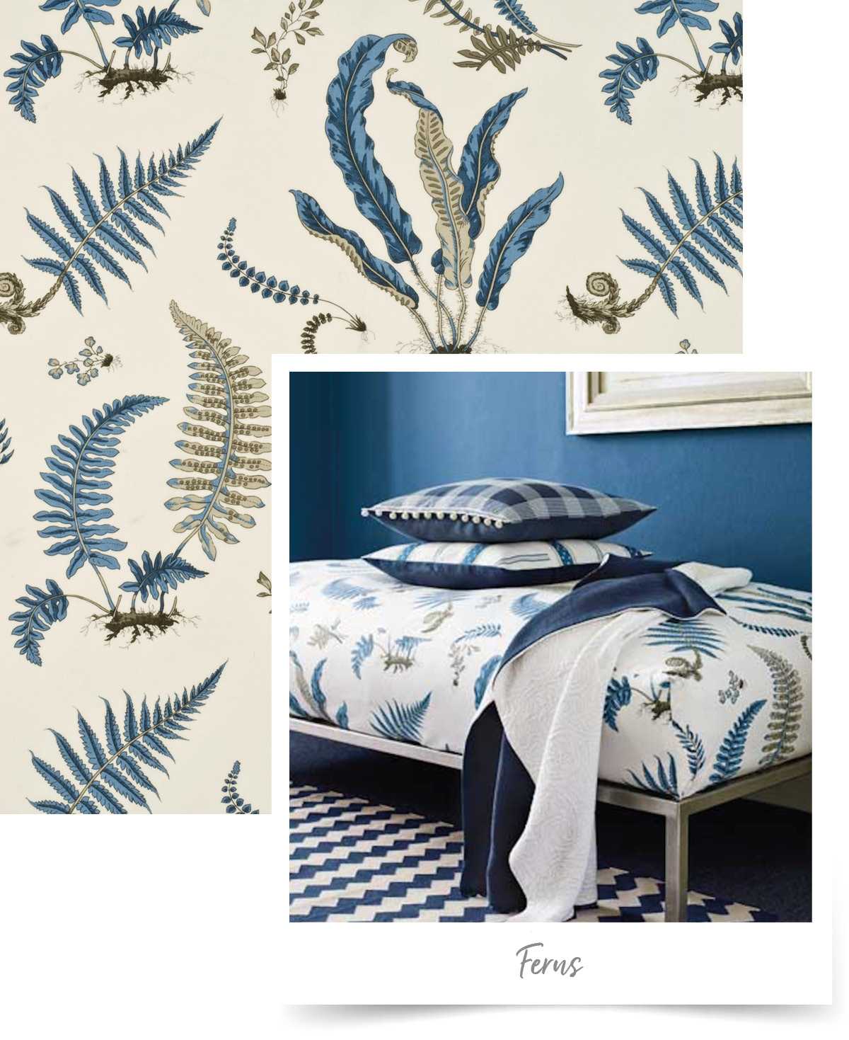 Blue and cream wallpaper from GP & J Baker